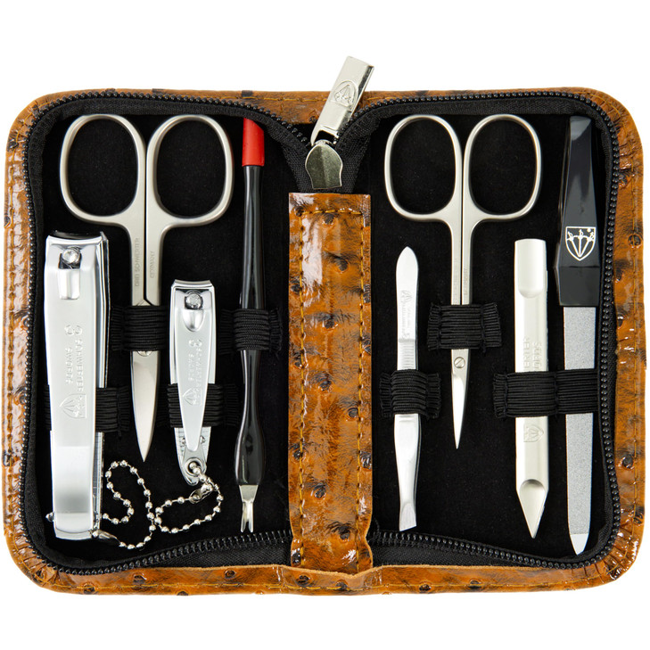 3 Swords Germany brand quality 8 piece manicure pedicure grooming kit set for professional nail care with synthetic leat