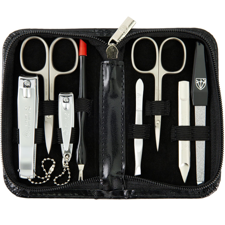 3 Swords Germany brand quality 8 piece manicure pedicure grooming kit set for professional nail care with synthetic leat