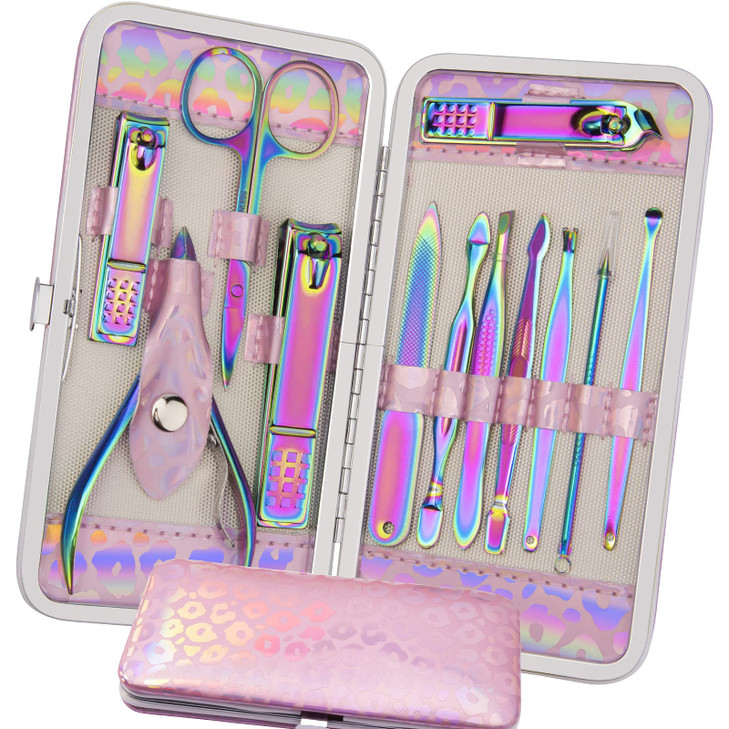 ANRUI Manicure Set Nail Clippers Pedicure Kit 12pcs Stainless Steel Nail Kit Colorful Professional Nail Care Kit Nail Fi