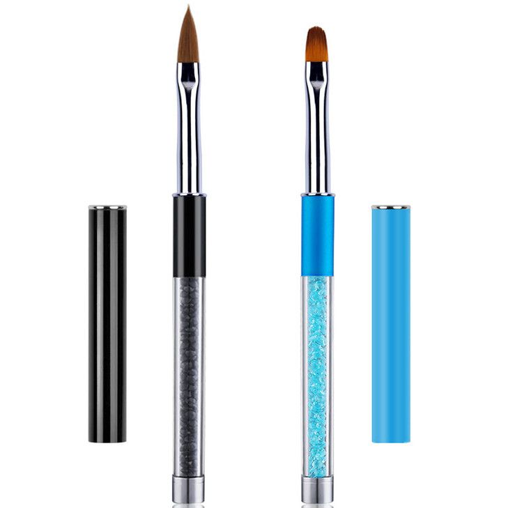 SILPECWEE 2Pcs Acrylic Nail Brush Oval Nail Art Brushes Nail Clean Up Brushes Nail Design Tools Nail Painting Kit Manicu