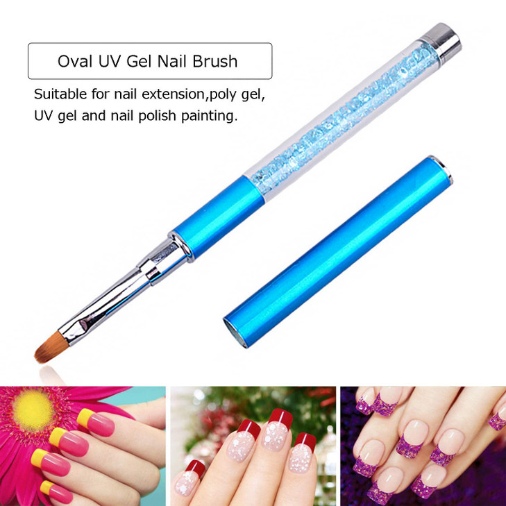SILPECWEE 2Pcs Acrylic Nail Brush Oval Nail Art Brushes Nail Clean Up Brushes Nail Design Tools Nail Painting Kit Manicu