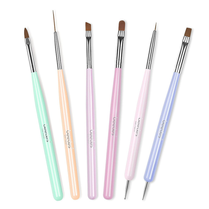 Beetles Gel Polish Nail Art Brushes 6 Pcs Fingernail Art Design Pens Wood Alloy Handle Dotting Pen Clean Up Liner French