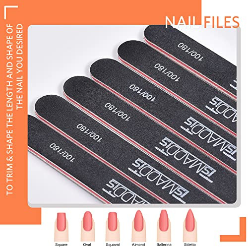 TsMADDTs Nail Files and Buffers Professional Manicure Tools Kit Rectangular Art Care Buffer Block Tools 100 180 Grit 12