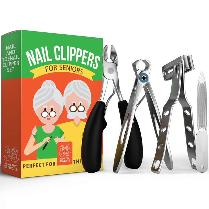 Toenail Clippers for Seniors Thick Toenails 4Piece Heavy Duty Nail Clipper Set with Podiatrist Grade Tools Wide Jaw and
