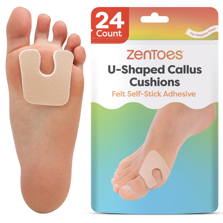 ZenToes UShaped Felt Callus Pads Protect Calluses from Rubbing on Shoes Reduce Foot and Heel Pain Pack of 24 18 SelfStic