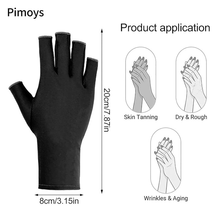 Pimoys UV Gloves for Gel Manicures UPF50 Fingerless UV Light Protection Gloves for Gel Nails Manicure
