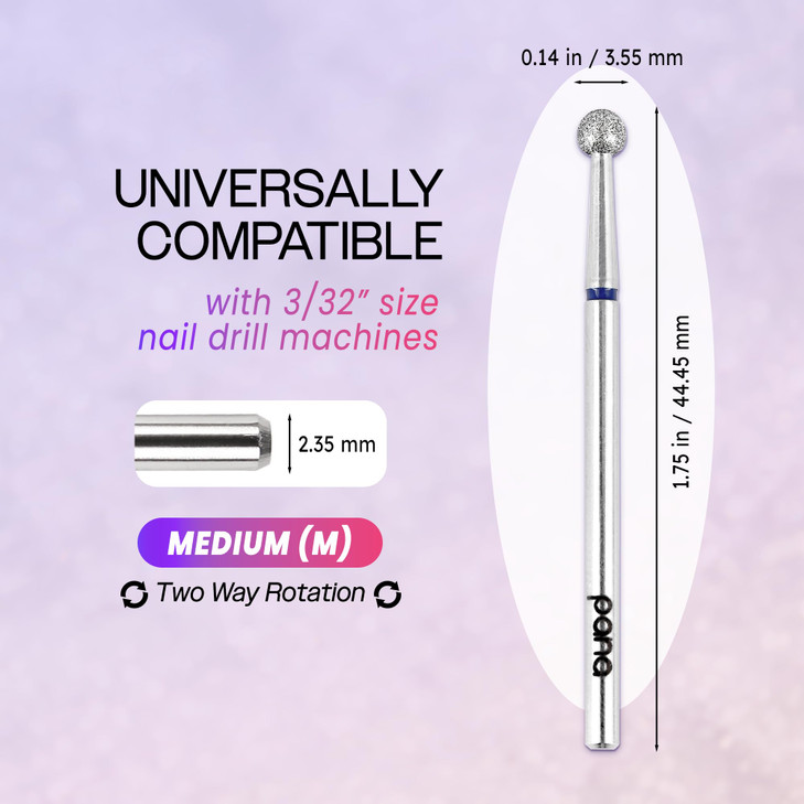PANA 332 Diamond Carbide Ball Bit Style 05 Medium Grit Professional Cuticle Nail Drill Bits for Acrylic Gel Nails Dry Ma
