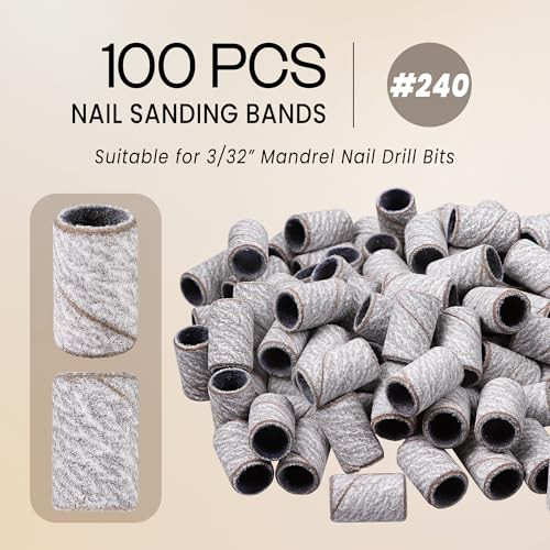 100 Pieces Large Nail Sanding Bands Professional Nail Manicure Great Fit for Nail Drill Bits for Acrylic Nails 240 Grit
