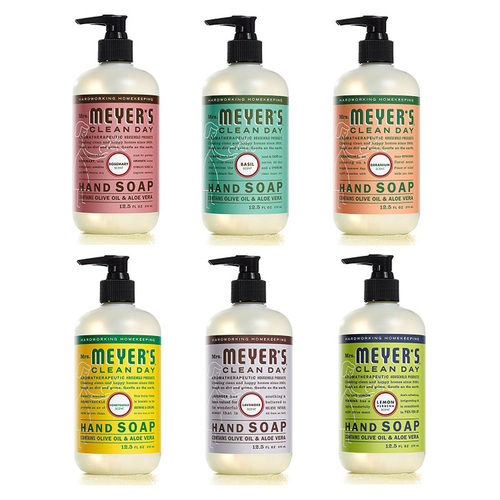 Mrs MEYERS CLEAN DAY Hand Soap Scent Variety Pack Includes 1 of Each Rosemary Basil Geranium Honeysuckle Lavender Lemon