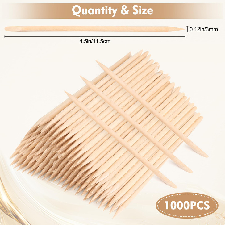 1000 PCS 45 Inch Orange Wood Sticks for Nails AHIER Wooden Cuticle Pusher Sticks Double Head Functional Manicure Tools