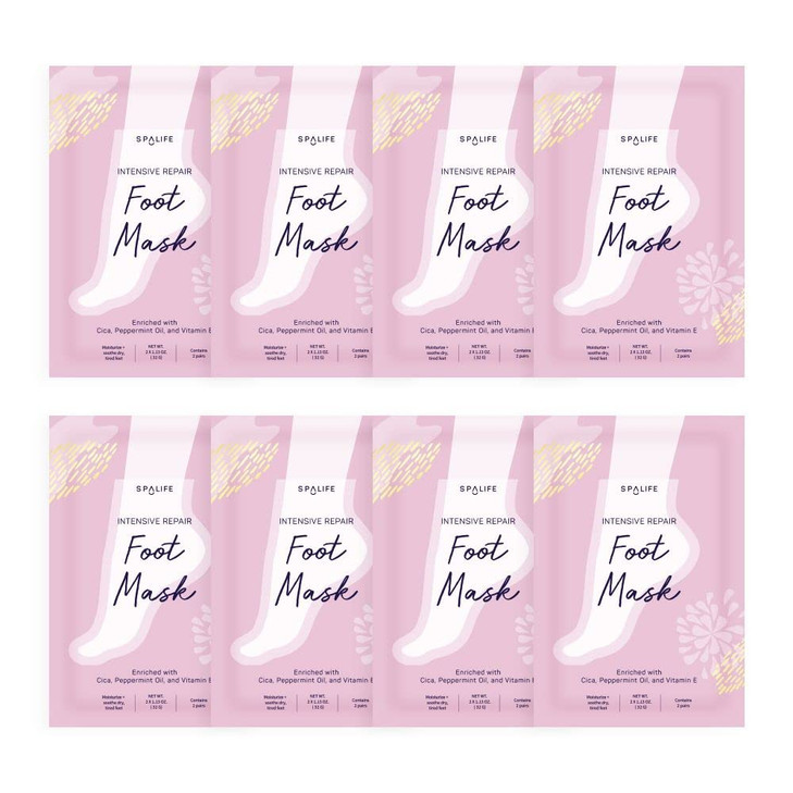 SpaLife Intensive Repair Soothing Foot Masks Enriched with Cica Peppermint Oil and Vitamin E 8 PACK