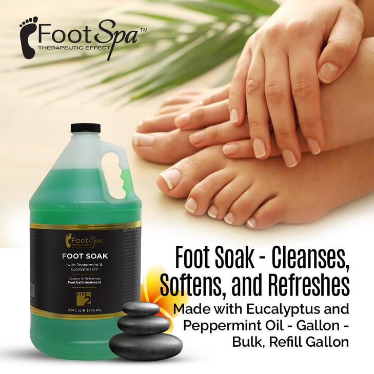 FOOT SPA Foot Soak Cleanses Softens and Refreshes Made With Eucalyptus Peppermint Oil 128 Oz Gallon Bulk Refill Gallon