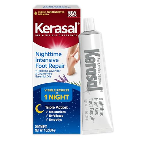Kerasal Nighttime Intensive Foot Repair Skin Healing Ointment for Cracked Heels and Dry Feet 1 oz Packaging May Vary