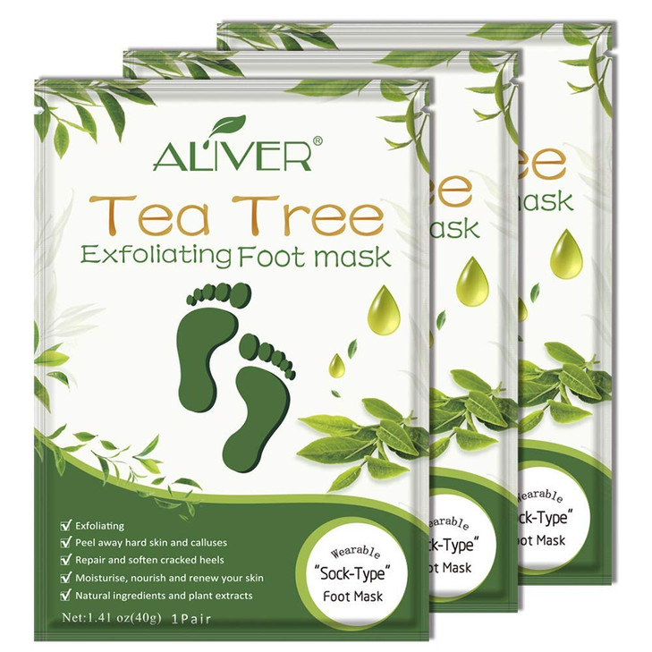 Foot Peel Mask 3 Pack Exfoliator Peel Off Calluses Dead Skin Callus RemoverSoft Smooth Touch FeetMen Women Tea Tree