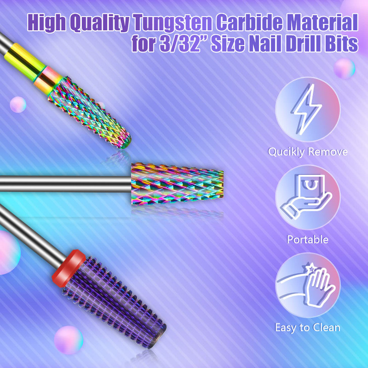 UpgradedDepvko 3Pcs Nail Drill Bits Set for Nails 332 Inches 5 in 1 Tapered Barrel and Cone Shape Carbide Nail Drill Bit