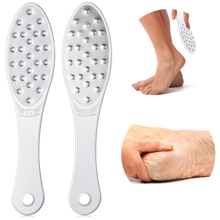 2 Pcs Stainless Steel Foot Scraper Metal Foot File Double Sided File Callus Remover Professional Feet Rasp Scrubber for
