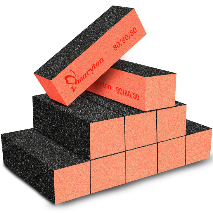Maryton Nail Sanding Blocks 8080 Grit Nail Buffer Files for Acrylic Nails Kit Manicure Tool 10 PCS Black Orange