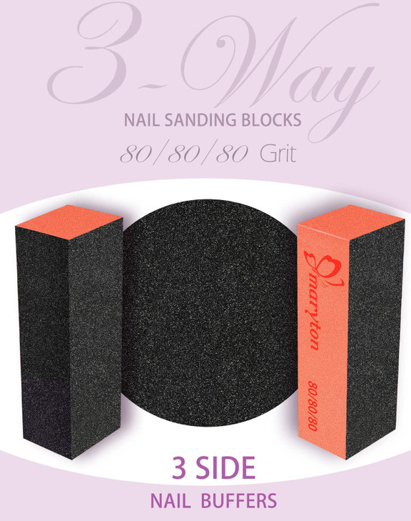 Maryton Nail Sanding Blocks 8080 Grit Nail Buffer Files for Acrylic Nails Kit Manicure Tool 10 PCS Black Orange