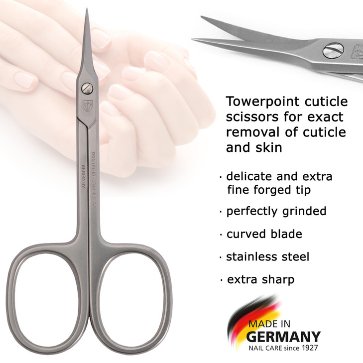 3 Swords Germany brand quality STAINLESS STEEL INOX CURVED CUTICLE TOWERPOINT SCISSORS 1 PIECE with case for manicure pe