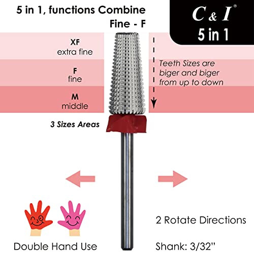 CI 5 in 1 Multifunction Tapered Shape Nail Drill Professional Drill Bit for Nail Manicure Machine Fine
