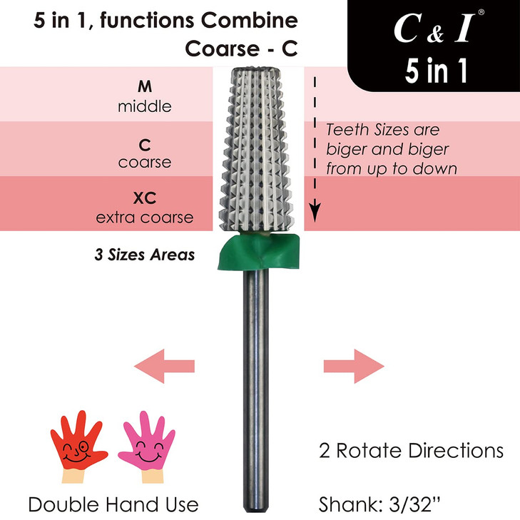 CI 5 in 1 Multifunction Tapered Shape Nail Drill Professional Drill Bit for Nail Manicure Machine Coarse