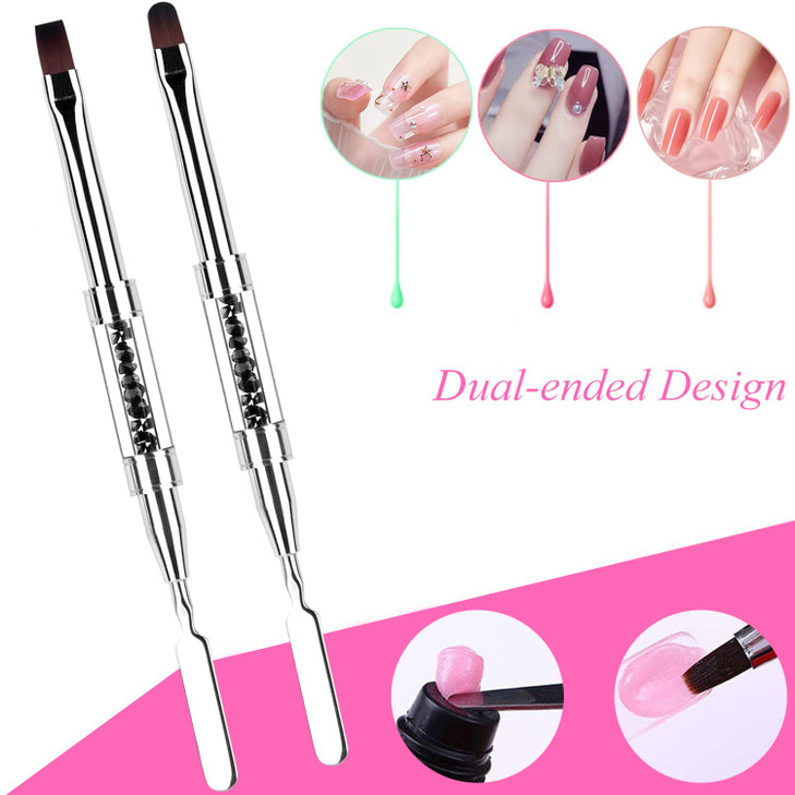 Ycyan 2Pcs Polygel Nail Brush Picker Dualended Oval Flat Gel Nail Brushes Polygel Slice Tool for PolyGel UV Builder Gel
