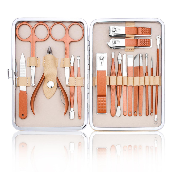 Professional Nail Care Kit 18Piece Manicure Set with Stainless Steel Ingrown Nail Toenail Cuticle Cutter Clipper Pedicur
