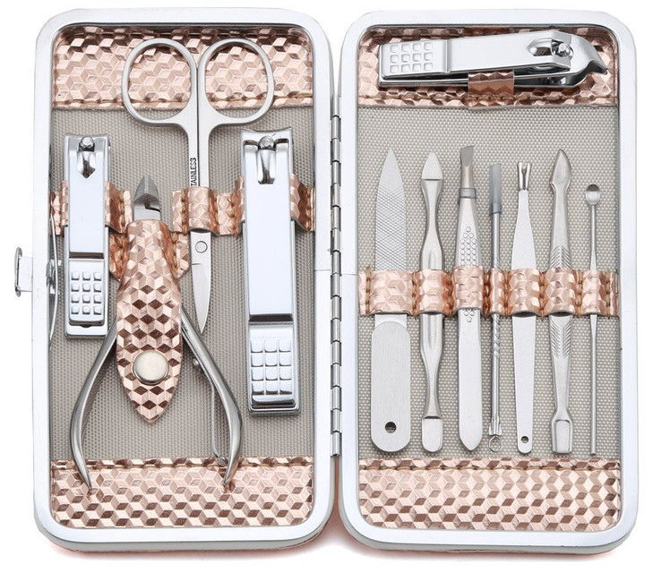 Manicure Set Professional Nail Clippers Kit Pedicure Care Tools Stainless Steel Grooming Kit 12Pcs for Travel or Home Ro