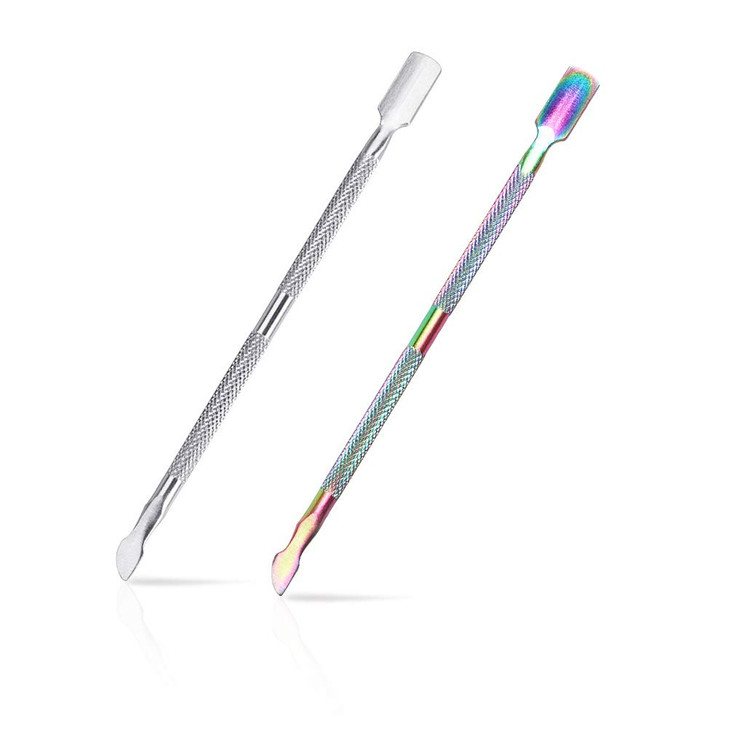 FULINJOY 2PCS Cuticle Pusher and Cutter Stainless Steel Dual Head Cutter and Trimmer Manicure and Pedicure Tool for Fing