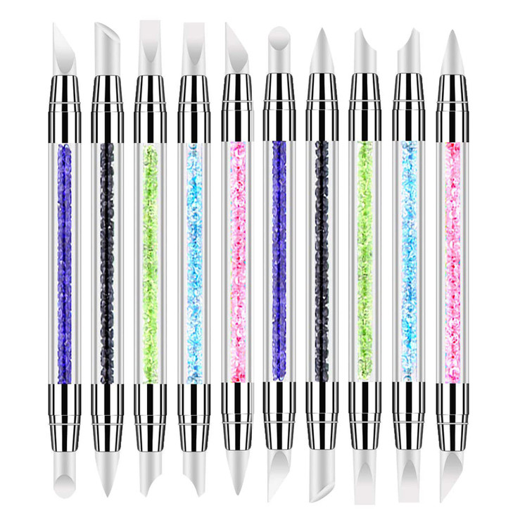 SILPECWEE 10 Pieces Dual Tipped Silicone Nail Tools Nail Art Sculpture Pen Rhinestone Nail Polish Carving Pen Acrylic Na