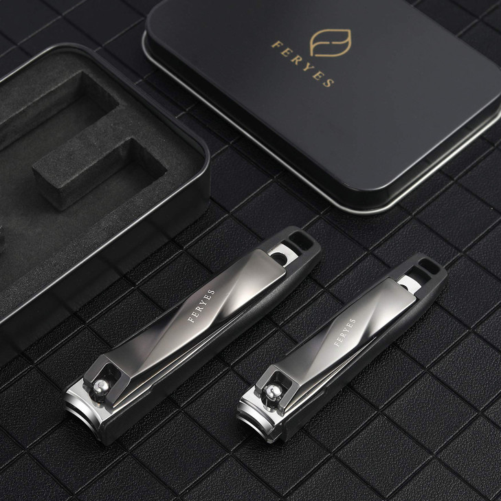 FERYES Nail Clippers with Catcher 2 PCS Set No Splash Fingernail Clipper and Toenail Clipper Stainless Steel Nail Cutter