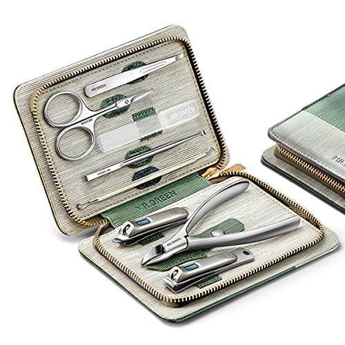 MRGREEN Manicure Sets Pedicure Kits Stainless Steel Nail Clipper Personal Care Tools with PU Leather Case Green