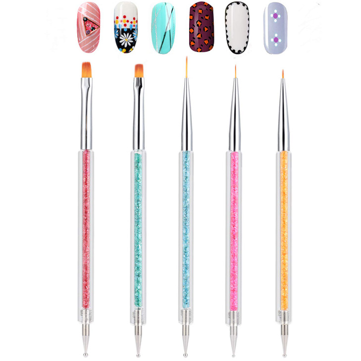 TEOYALL DoubleEnded Nail Art Brushes 5 PCS Nail Design Tools Kit Including Nail Liner Brush and Nail Dotting Pens for UV