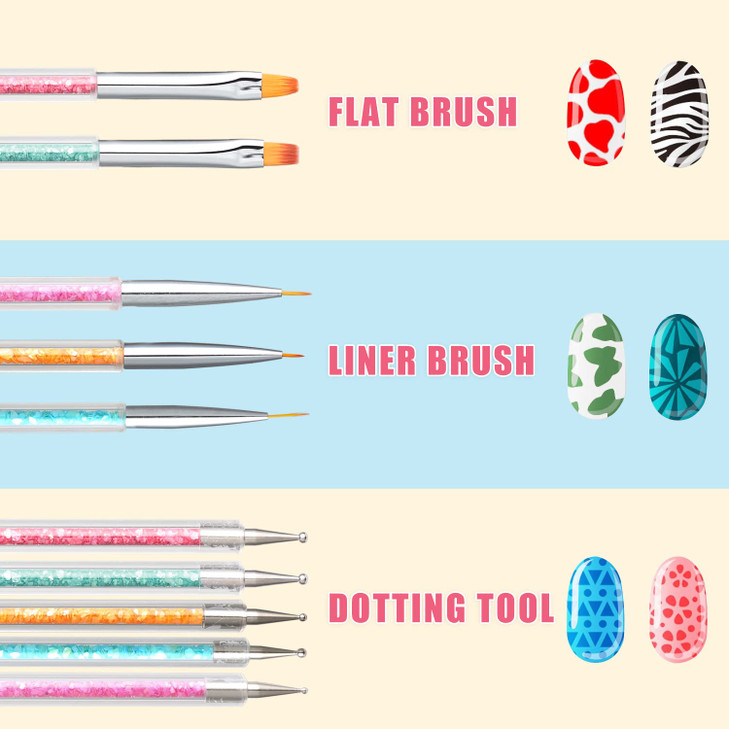 TEOYALL DoubleEnded Nail Art Brushes 5 PCS Nail Design Tools Kit Including Nail Liner Brush and Nail Dotting Pens for UV