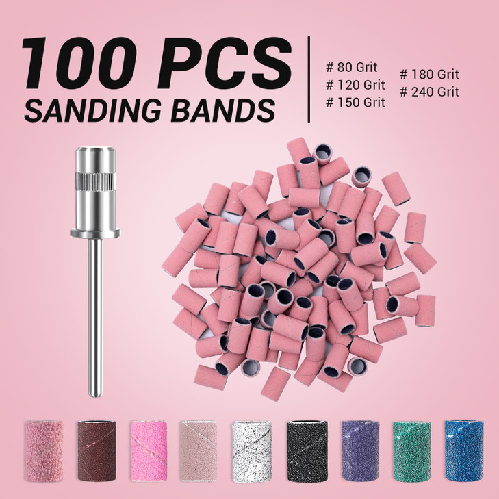 MelodySusie 100 Pcs Nail Drill Bits Sanding Bands for Nail Drill 180 Fine Grit Nail File Sanding Bands for Acrylic Nails