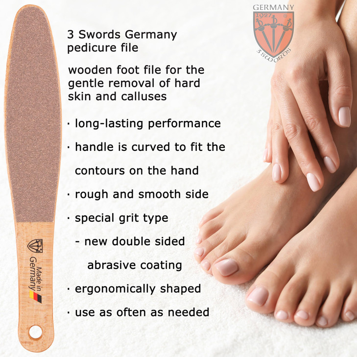3 Swords Germany Brand Quality Foot File Made from German Beech Wood TwoSided Smooth and Rough Hard Skin Callus Removal