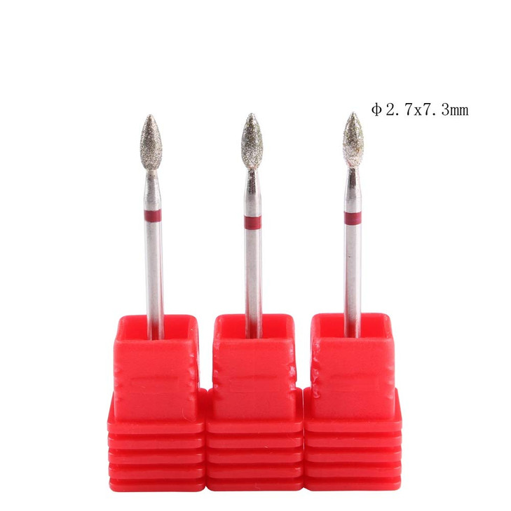 MZCMSL 3pcs Flame Shape Diamond Cuticle Clean Bits 332 Shank Dry Manicure Drill Bits