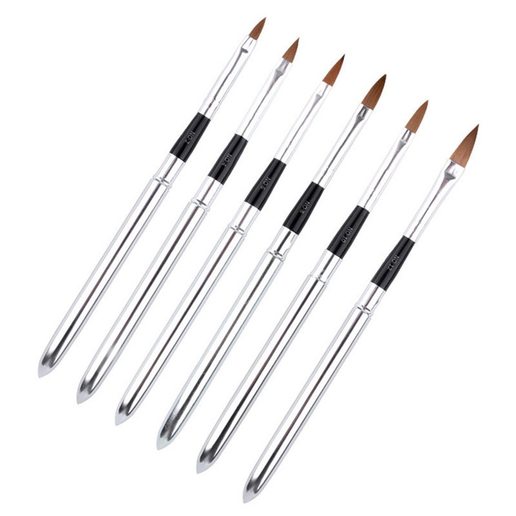 WOKOTO 6pcsSET Nail Brushes Silver Metal Handle Nail Art Builder Crystal Carve Brush Design For 3D Pattern Design Nail A