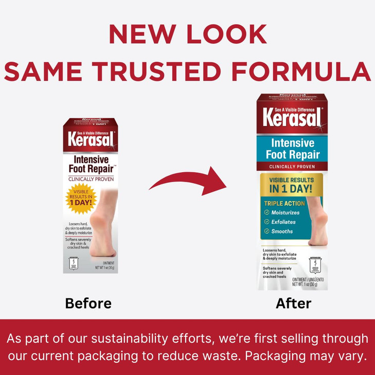 Kerasal Intensive Foot Repair Skin Healing Ointment for Cracked Heels and Dry Feet 1 oz 2 Count Pack of 2