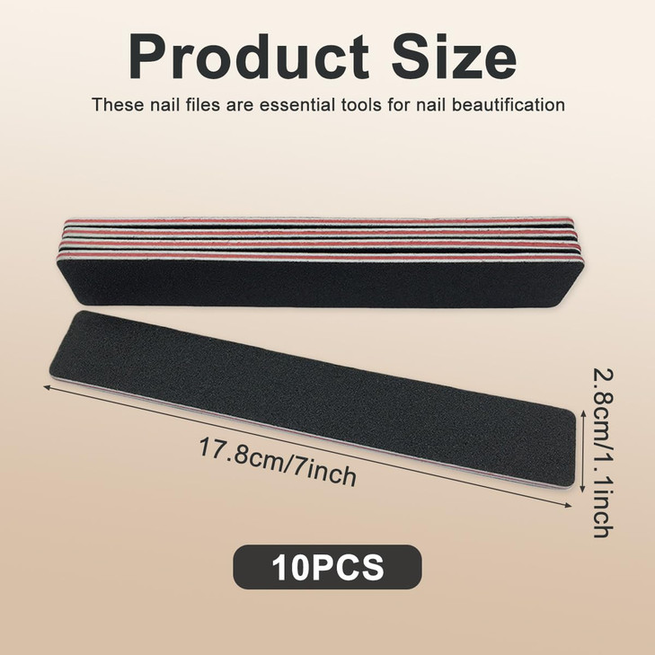 10Pcs Professional Washable Thick Nail Files Emery Board 6060 Grit Black Nail Art Care Sanding Buffer Buffing Manicure P