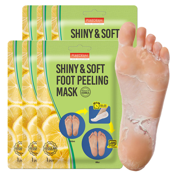 Purederm Shiny Soft Foot Peeling Mask 6 pack For smooth and moist baby skin with Exfoliating peel off Calluses Dry Skin