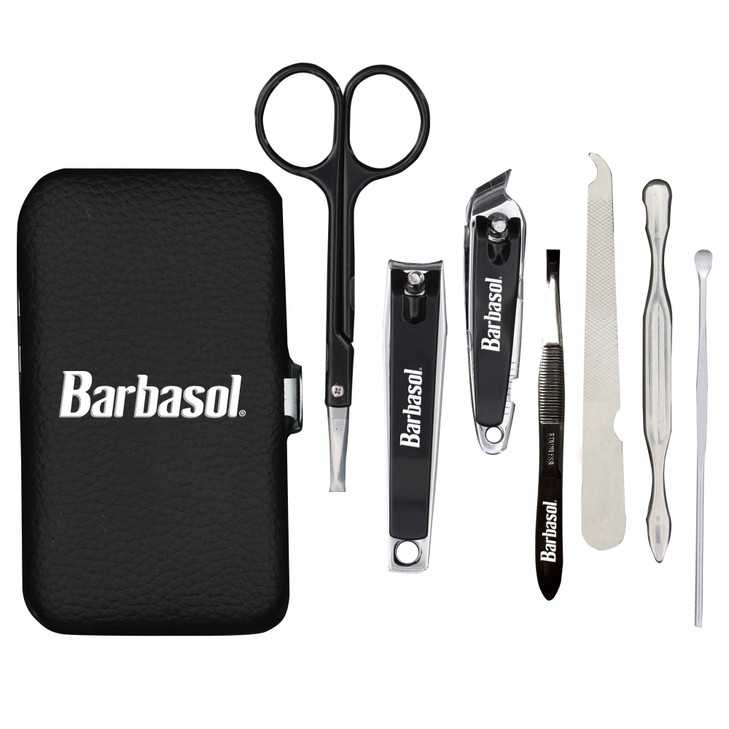 Barbasol 8 Piece Travel Manicure Set with Scissors Nail Clippers Nail File Tweezers Cuticle Pushers and Travel Case