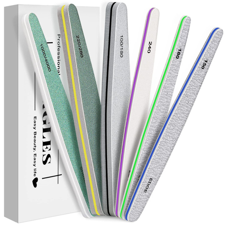 MORGLES Emery Boards Professional Grit Nail File Pack for AcrylicNaturalGel Nails 10015018022024028010004000 Grit