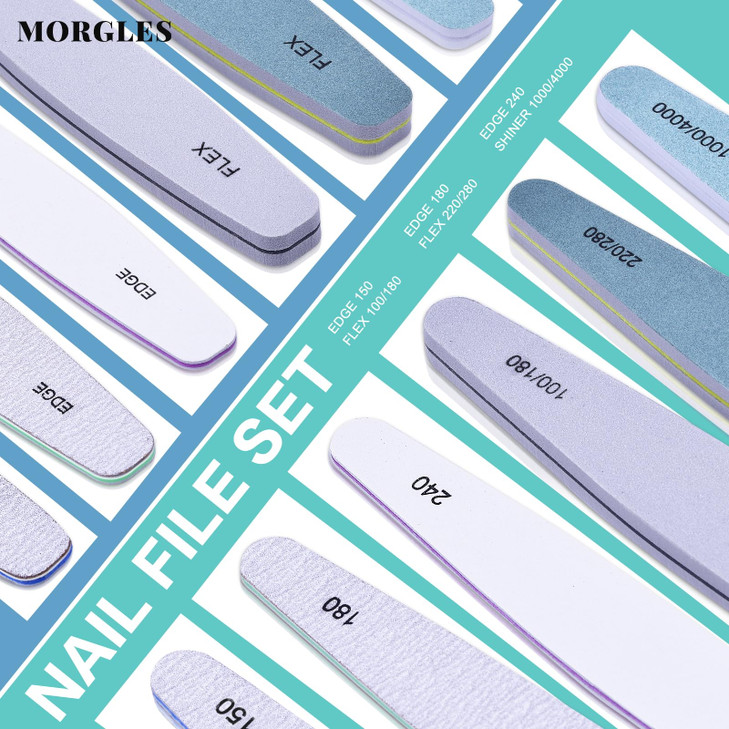 MORGLES Emery Boards Professional Grit Nail File Pack for AcrylicNaturalGel Nails 10015018022024028010004000 Grit
