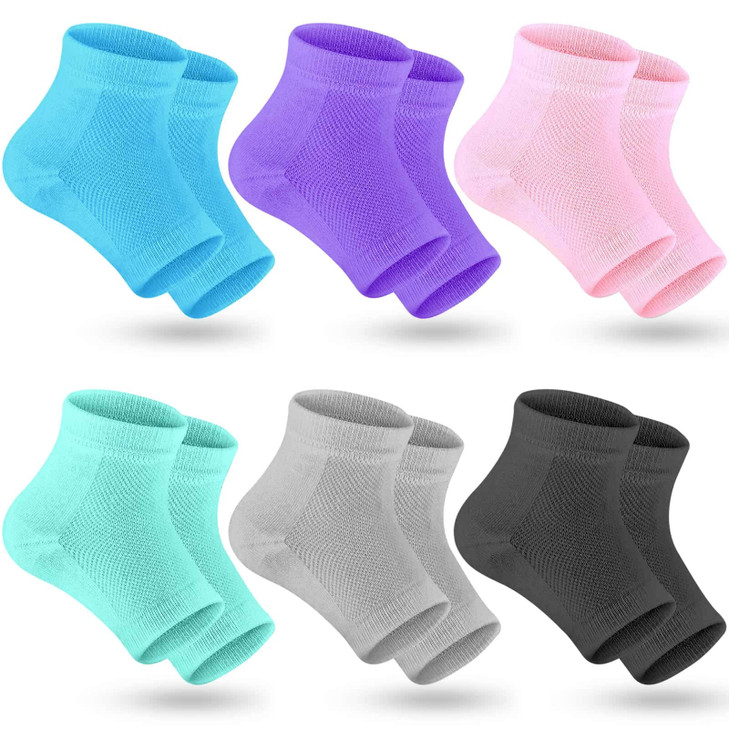 Selizo 6 Pairs Heel Moisturizing Socks Open Toe Socks Cracked Gel Heel Socks Foot Toeless Heel Repair Socks for Women Dr