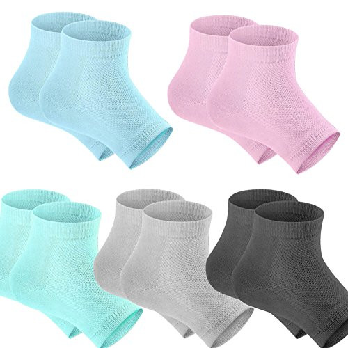 Selizo 5 Pairs Moisturizing Gel Heel Socks Open Toe Socks for Dry Hard Cracked Heels 5 Colors