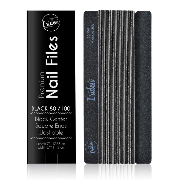 Professional Nail Files Black Washable Emery Boards 7 Inches Long Square End Serrated Edge 12 Fingernail Files Per Pack