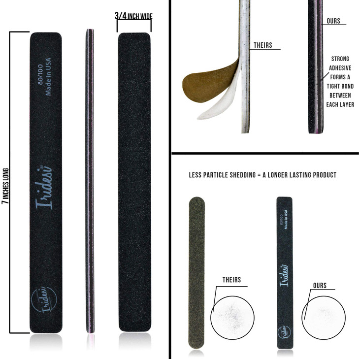 Professional Nail Files Black Washable Emery Boards 7 Inches Long Square End Serrated Edge 12 Fingernail Files Per Pack