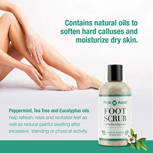 PhysAssist Foot Scrub 8 oz with Tea Tree Peppermint Soothes and Exfoliates Promoting a Deep Cooling Sensation Leaving Fe