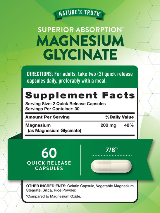 Nature's Truth Magnesium Glycinate Capsules | 200mg | 60 Count | Chelated Superior Absorption Formula | Non-GMO & Gluten Free Supplement online at globaldelivered